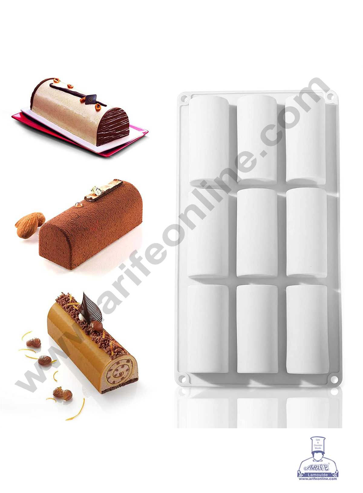 CAKE DECORβ’ 9 Cavity Log Mould Swiss Roll Shape Silicon Muffin Mould, Candy Pastries Molds