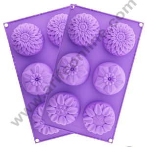 CAKE DECOR™ 6 Cavity Mix Flower Shape Silicone Mould | Jelly & Soap Mould | Baking Mould - SBSM-ck10-236
