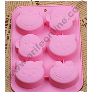 CAKE DECOR™ 6 Cavity Monkey, Frog & Owl Face Shape Silicone Mould | Jelly & Soap Mould | Baking Mould - SBSM-ck3-363
