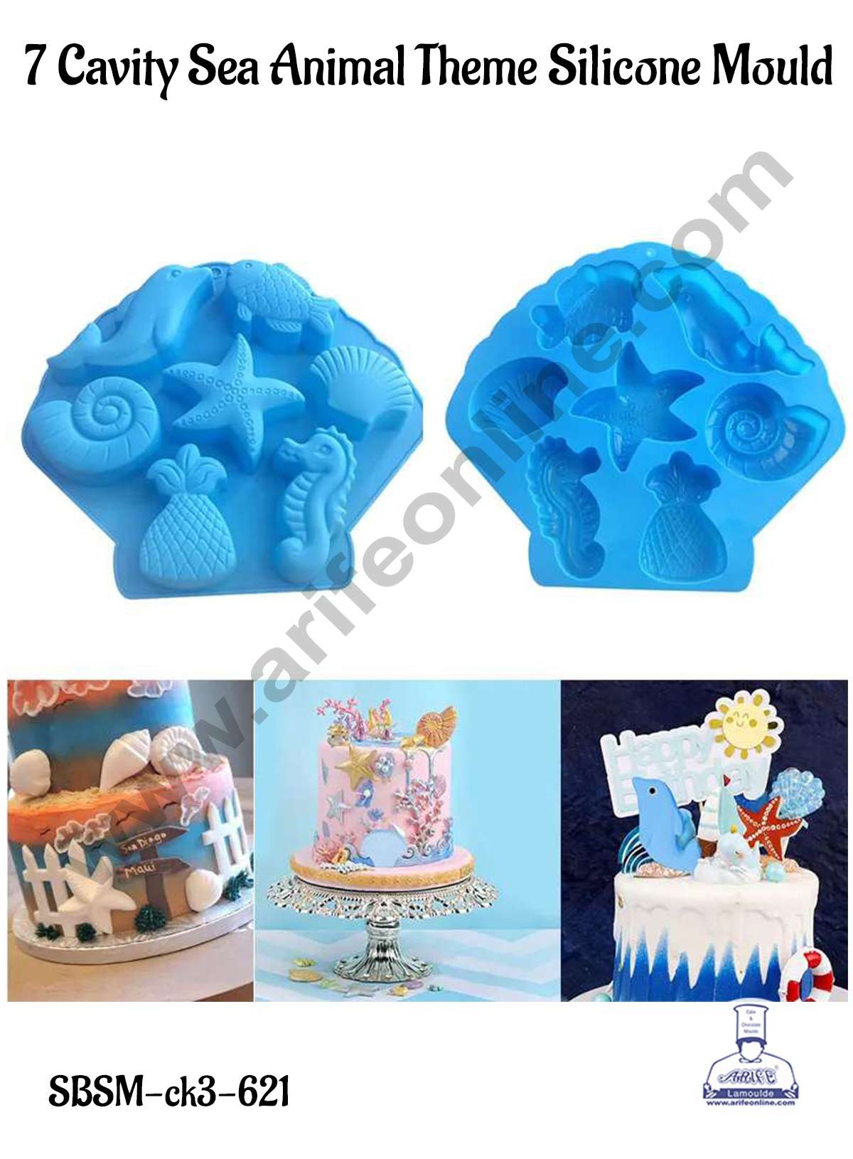 CAKE DECOR™ 7 Cavity Sea Animal Theme Silicone Mould | Jelly & Soap Mould | Baking Mould - SBSM-ck3-621