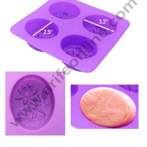 Cake Decor 4 Cavity Oval Flower Silicone Moulds for Soaps and Chocolate Jelly Desserts Mould