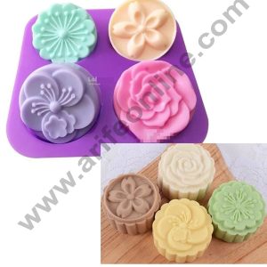 Cake Decor 4 Cavity Mix Flower Rose Silicone Moulds for Soaps and Chocolate Jelly Desserts Mould