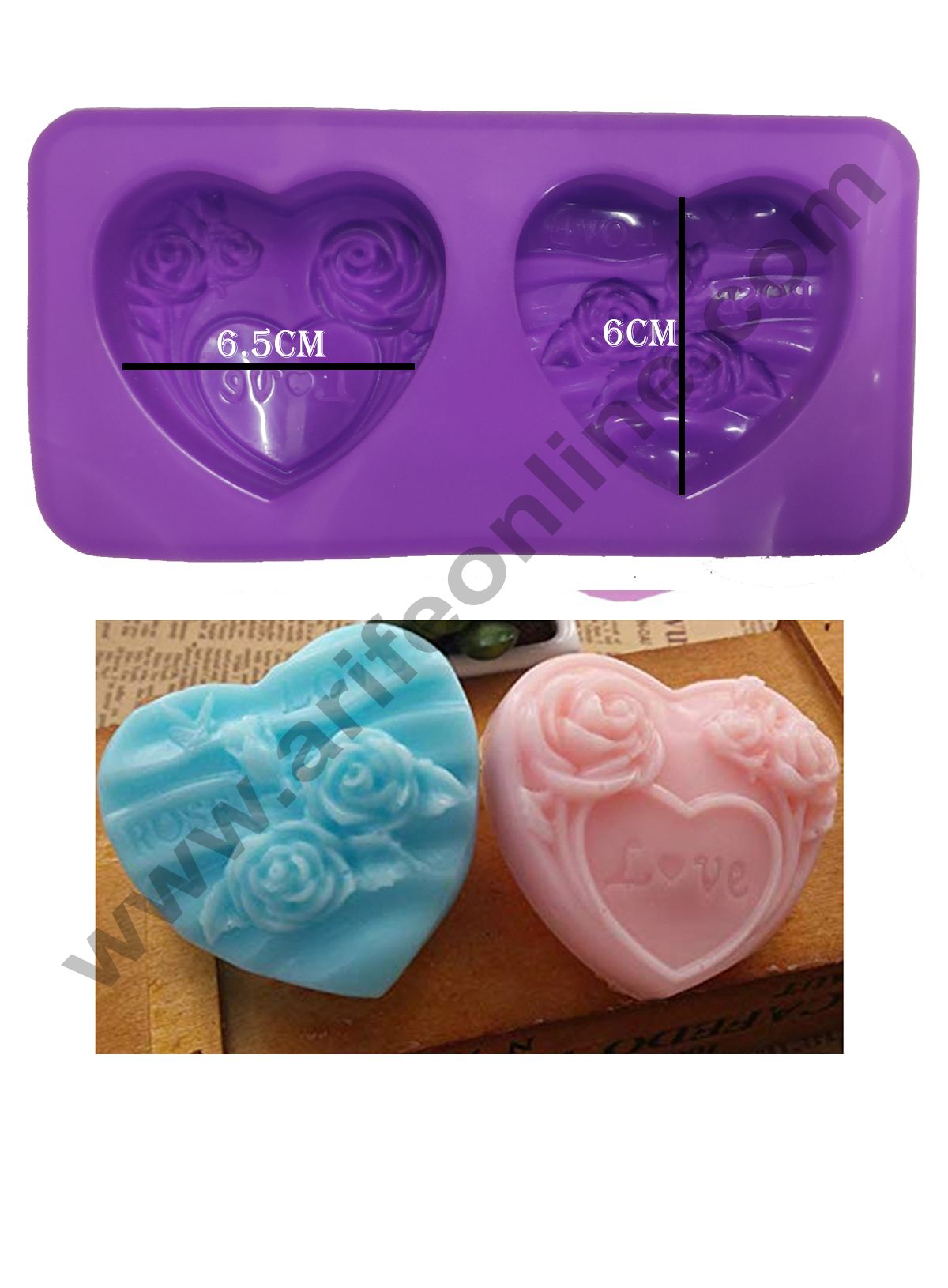 Cake Decor 2 Cavity Heart Rose Love Silicone Moulds for Soaps and Chocolate Jelly Desserts Mould