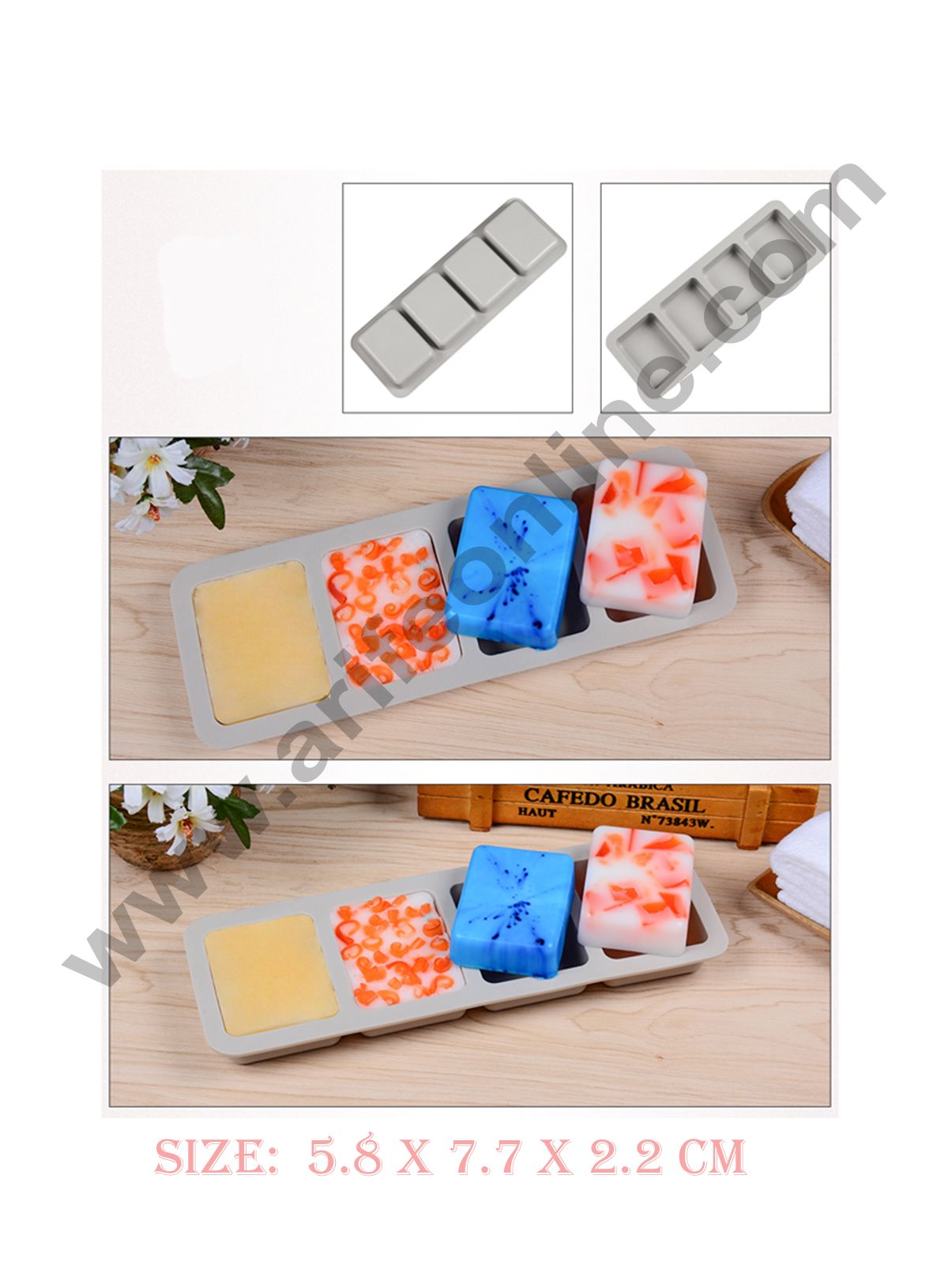 Cake Decor 4 Cavity Rectangle Silicone Moulds for Soaps and Chocolate Jelly Desserts Mould