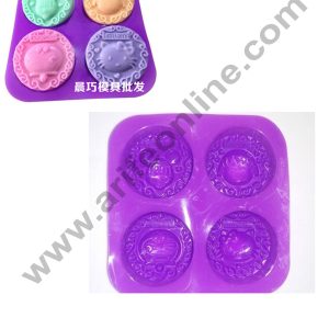 Cake Decor 4 Cavity Mickey,Xiaowanzi, Doraemon, Helloktty Silicone Moulds for Soaps and Chocolate Jelly Desserts Mould