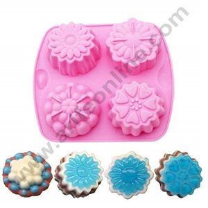 CAKE DECORβ’ 4 Cavity Different Flower Silicon Moulds for Soaps and Chocolate Jelly Dessert Moulds