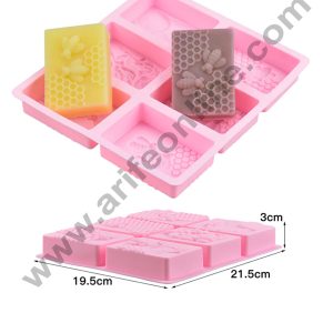 Cake Decor 6 Cavity Rectangle Bee Honeycomb Design Silicone Moulds for Soaps and Chocolate Jelly Desserts Mould