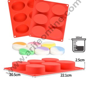 Cake Decor 6 Cavity Oval Plain Caves  Design Silicone Moulds for Soaps and Chocolate Jelly Desserts Mould