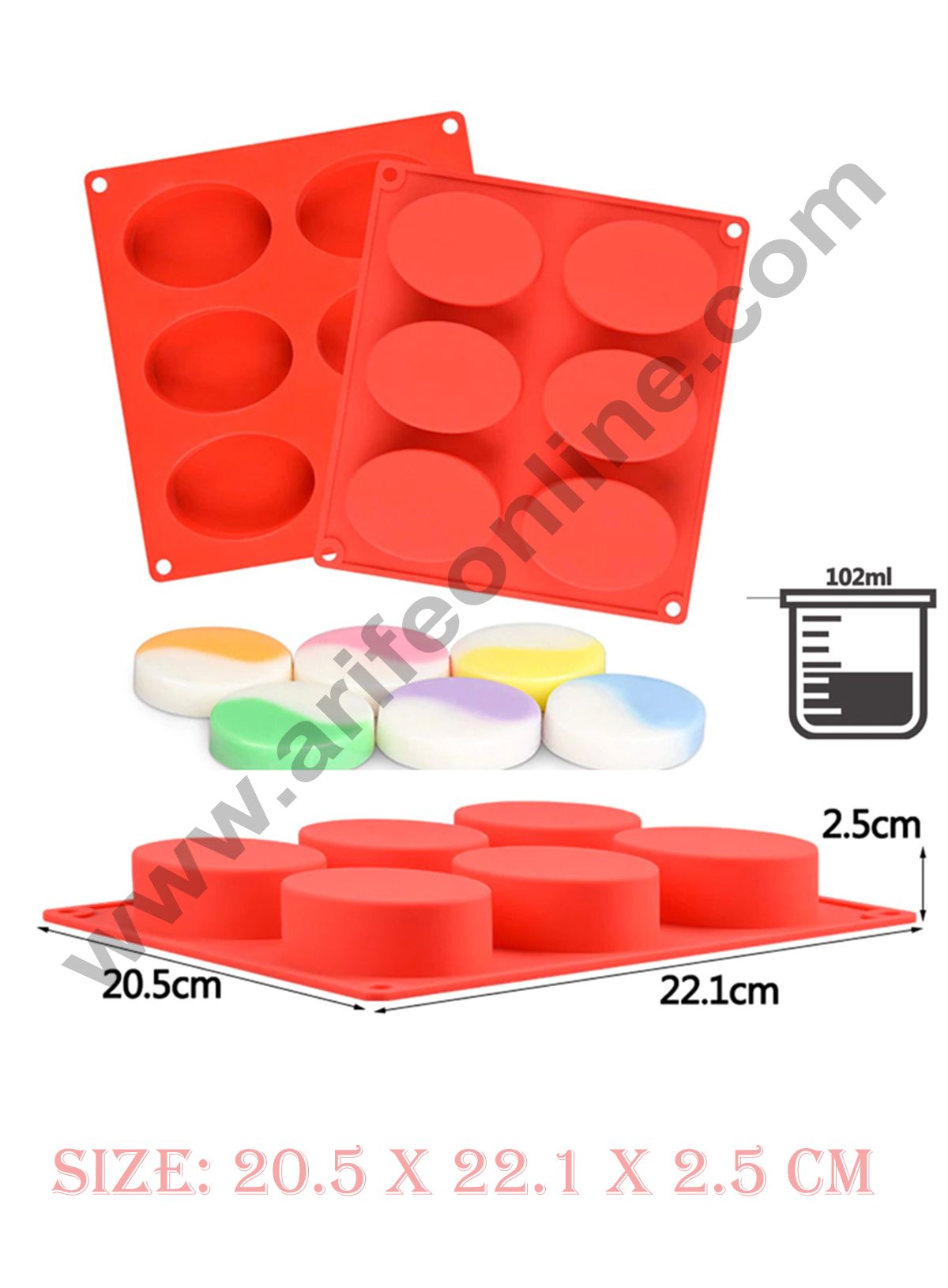 Cake Decor 6 Cavity Oval Plain Caves Design Silicone Moulds for Soaps and Chocolate Jelly Desserts Mould