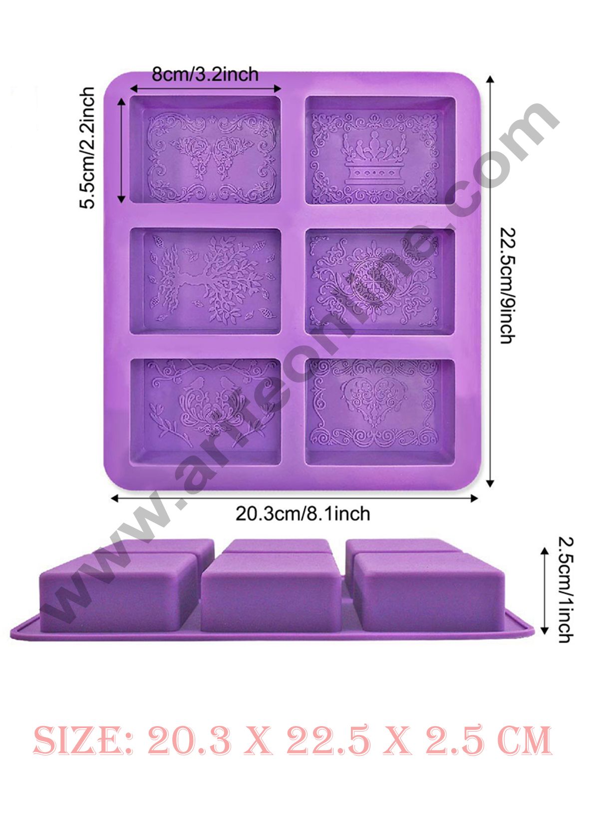 Cake Decor 6 Cavity Rectangle Tree Love Bride Crown Heart Design Silicone Moulds for Soaps and Chocolate Jelly Desserts Mould