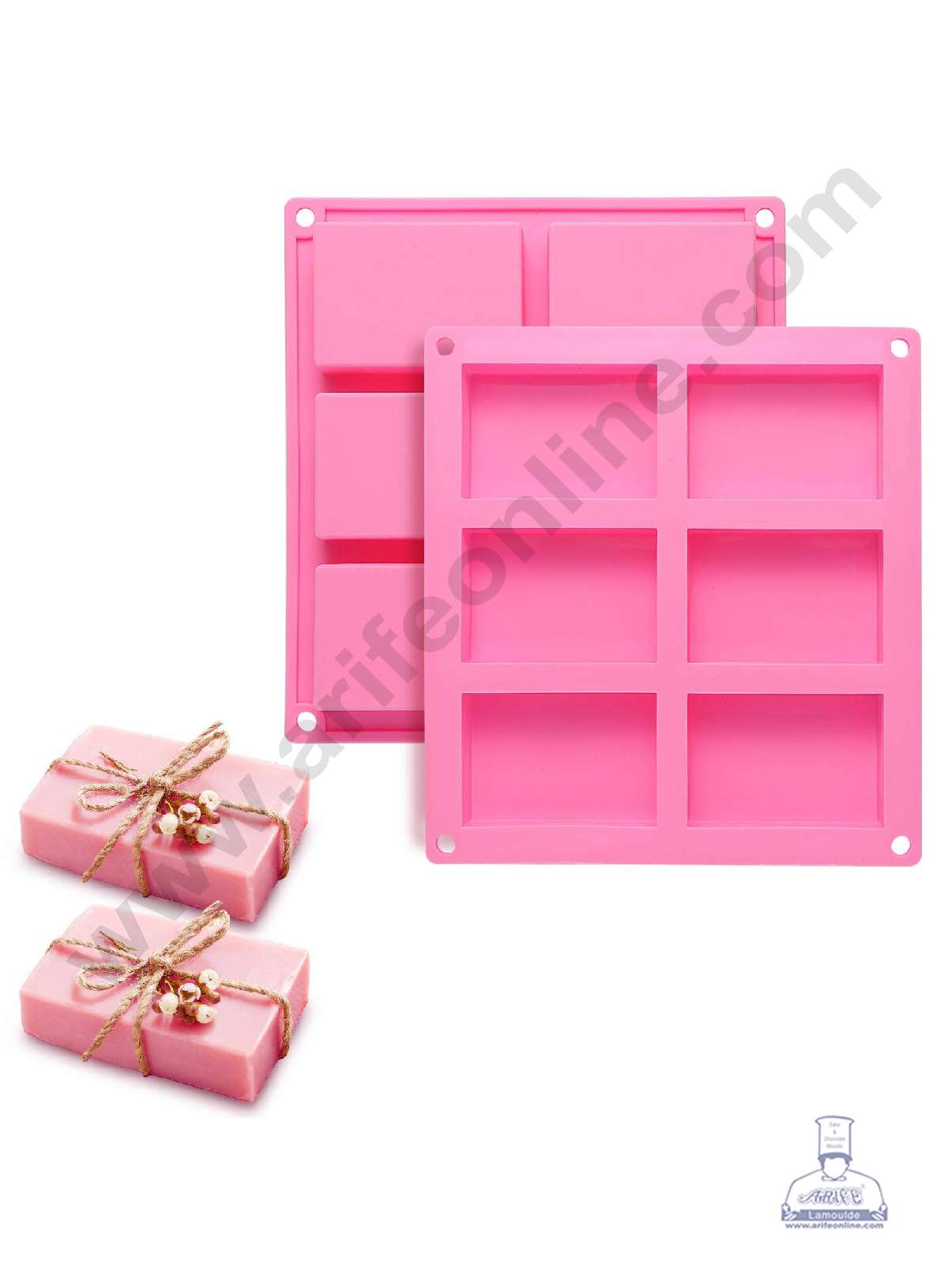Cake Decor 1PC 6 Handmade Rectangle Silicone Soap Mold Chocolate Cookies Mould Cake Decorating Fondant Molds Pink Color