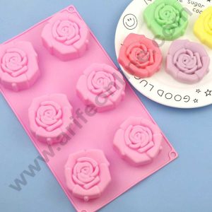 CAKE DECOR™ 6 Cavity Rose  Flower Silicone Moulds for Soaps and Chocolate Jelly Desserts Mould