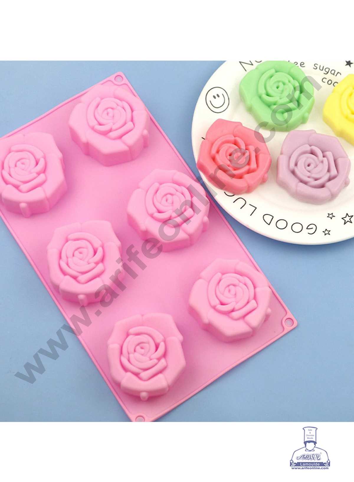 CAKE DECOR™ 6 Cavity Rose Flower Silicone Moulds for Soaps and Chocolate Jelly Desserts Mould