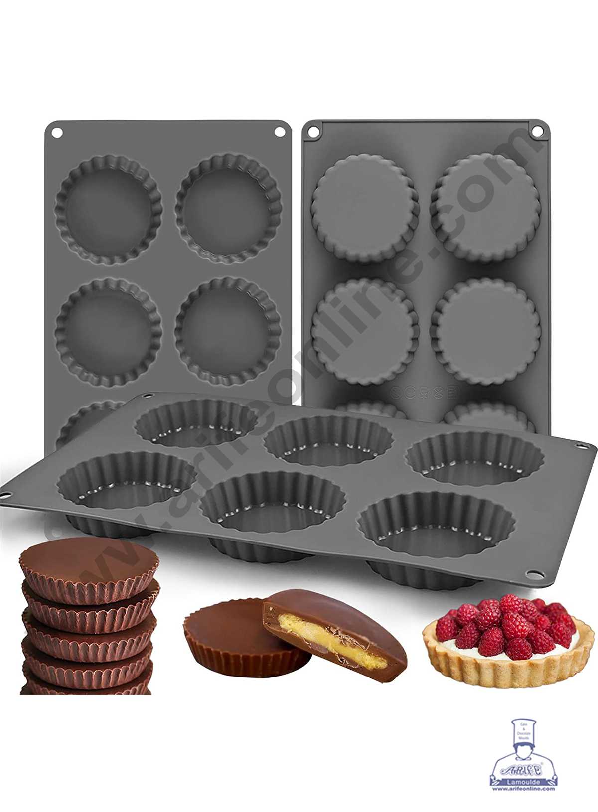 CAKE DECOR™ 6 Cavity Tart shape Silicone Moulds for Handmade Soap,Muffin, Peanut Butter Cup Moulds, Tart Pan