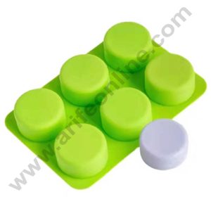 CAKE DECOR™ 6 Cavity Plain Round Shape Silicone Moulds for Soaps and Chocolate Jelly Desserts Mould