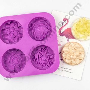 CAKE DECORβ’ 4 Cavity Silicone Moulds, Different Flower Shapes for Soap Making, Cake Mold Handmade DIY Baking Tools