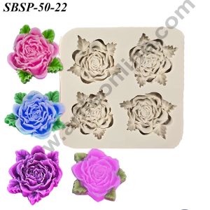CAKE DECOR™ 4 Cavity Rose Flower Shape Silicone Fondant Mould for Cake Decorations (SBSP-50-22)