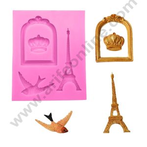 Cake Decor 4 Cavity Eiffel Tower Crown Bird Fondant Marzipan Mould