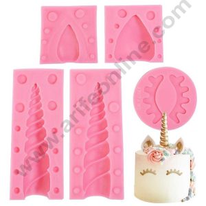 Cake Decor Silicon 5 Cavity Big Unicorn Horn Shape Fondant Clay Marzipan Cake Decoration Mould SBSP-691-1