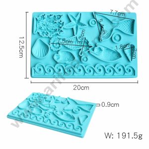 Cake Decor Silicon Shells Starfish Coral Seahorses Mermaid Tails Waves Shape Fondant Clay Marzipan Cake Decoration Mould SBSP-730