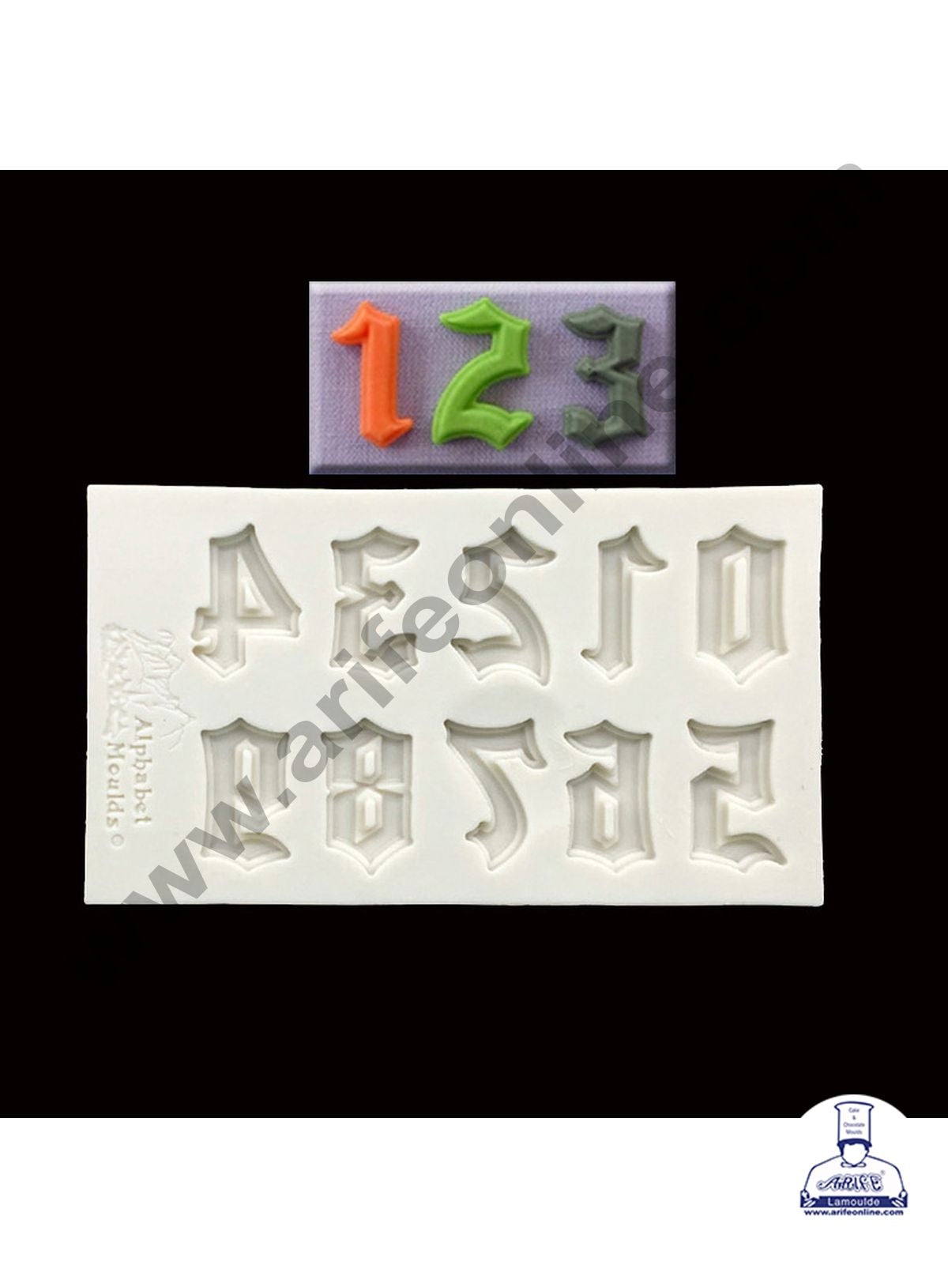 Cake Decor 10 Cavity Gothic Number Silicone Mold for Cake Decoration