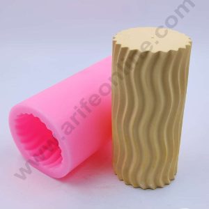 CAKE DECORβ’ 3D Silicon 1 Cavity Ripple Carved Pillar Cylinder Silicon Candle Mould, Silicon Soap Mould, Handmade Soap Candy Making SBSP-DYF6136