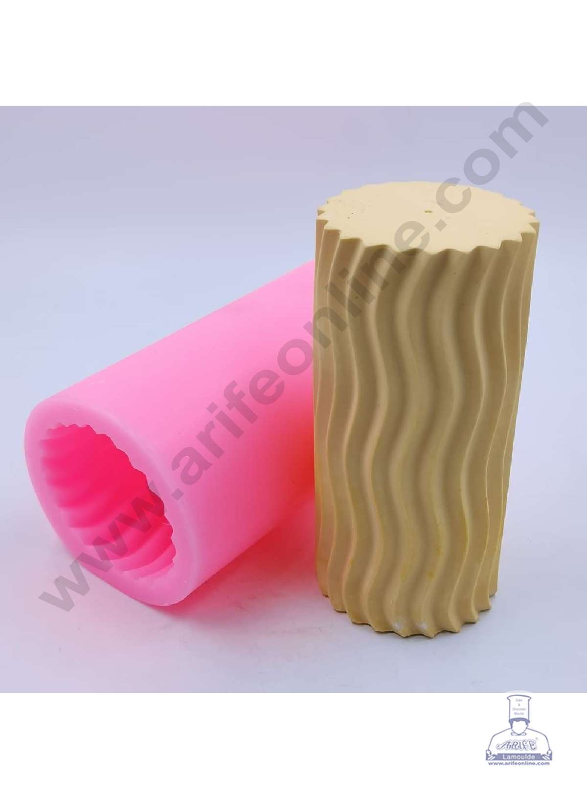 CAKE DECOR™ 3D Silicon 1 Cavity Ripple Carved Pillar Cylinder Silicon Candle Mould, Silicon Soap Mould, Handmade Soap Candy Making SBSP-DYF6136