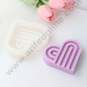 CAKE DECORβ’ 3D Silicon 1 Cavity Striped Arched Love Heart Shape Silicon Candle Moulds, Silicon Soap Mould SBSP-DYF7038