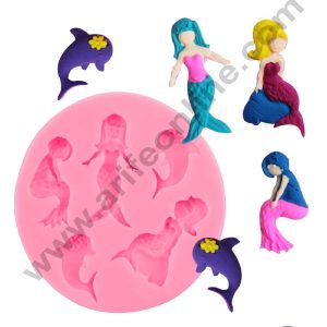 CAKE DECORβ’ Silicone 5 Cavity Mermaid and Dolphin Pink Fondant Marzipan Mould SBSP-Pink-043