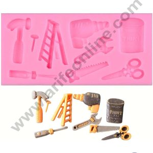 CAKE DECORβ’ Silicone 9 Cavity Hardware / Carpenter Tools Pink Fondant Marzipan Mould SBSP-Pink-044
