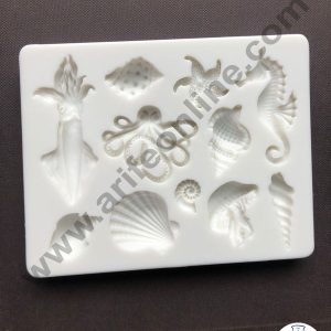 Cake Decor Silicone 10 Cavity Sea Horse Seashell Unicorn Horn Fondant Marzipan Mould