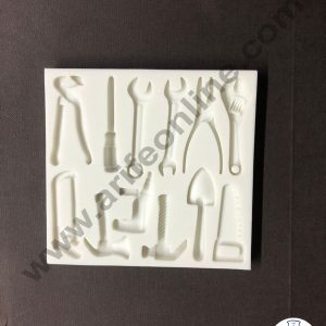 Cake Decor Silicone 12 Cavity Hammer Drill Machine Screw Driver and Saw Fondant Marzipan Mould