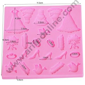 Cake Decor Silicon 23 Cavity Wedding Dress Shoe Ring Bouquet Bird Silicone Fondant Mould Marzipan Mould