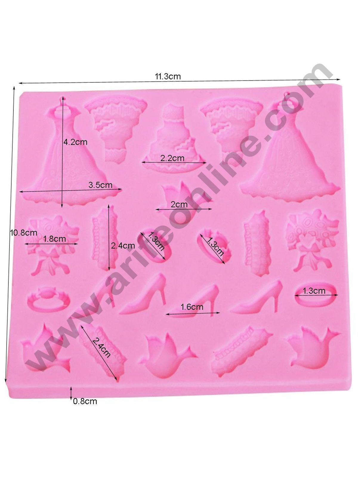 Cake Decor Silicon 23 Cavity Wedding Dress Shoe Ring Bouquet Bird Silicone Fondant Mould Marzipan Mould