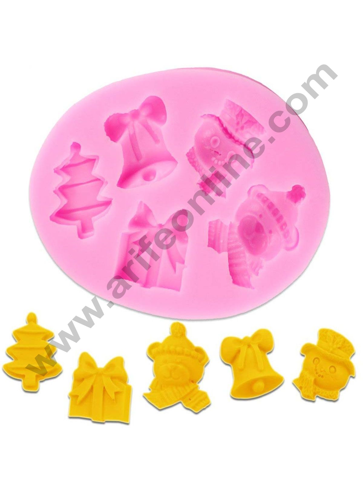 Cake Decor Silicon 5 Cavity Christmas Tree Bell Gift Snowman And Teddy Bear Silicone Fondant Mould Marzipan Mould