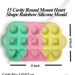 CAKE DECORβ’ 15 Cavity Round Mount Heart Shape Dessert Cake Rainbow Silicone Mould (SBZU217)