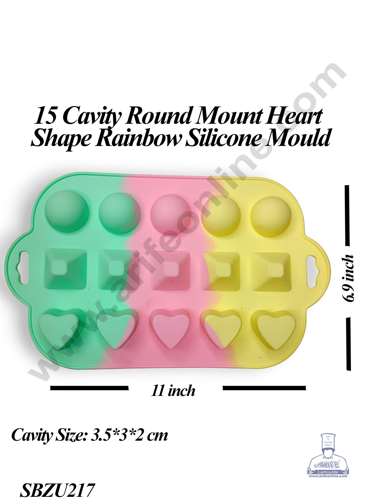 CAKE DECORβ’ 15 Cavity Round Mount Heart Shape Dessert Cake Rainbow Silicone Mould (SBZU217)