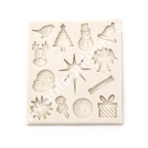 CAKE DECOR™ 13 Cavity Christmas Theme Silicone Mould | Tree, Bird,Snowman Shape,Reindeer,Gift, Santa Shapes Silicone Fondant Mould