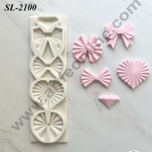 CAKE DECOR™ 4 Cavity Bows Heart Diamond Shape Silicone Fondant Mould for Cake Decorations (SBSP-SL-2100)