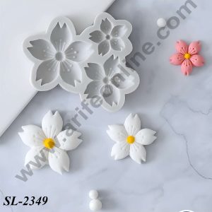 CAKE DECOR™ 3 Cavity Cherry Blossom Flower Shape Silicone Fondant Mould for Cake Decorations (SBSP-SL-2349)