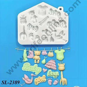 CAKE DECOR™ 13 Cavity Baby Theme Silicone Fondant Mould for Cake Decorations (SBSP-SL-2389)
