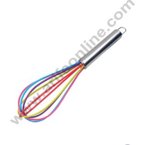 CAKE DECOR™ 10 inch Silicone Whisk with Stainless Steel Handle | Silicone Wire Whisk - Multi Color