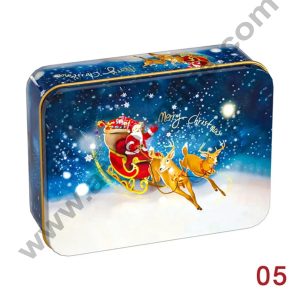 Cake Decor ™ Merry Christmas Tins Rectangle Shape - 05 | Rectangle Storage Containers Tins | 1 Pc Pack