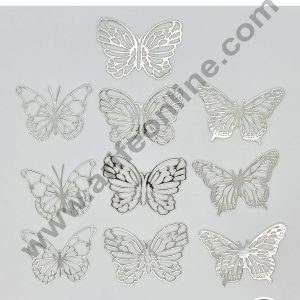 CAKE DECORβ’ 10 Pc Silver Butterfly Paper Cake Toppers | Elegant Cupcake Decorations