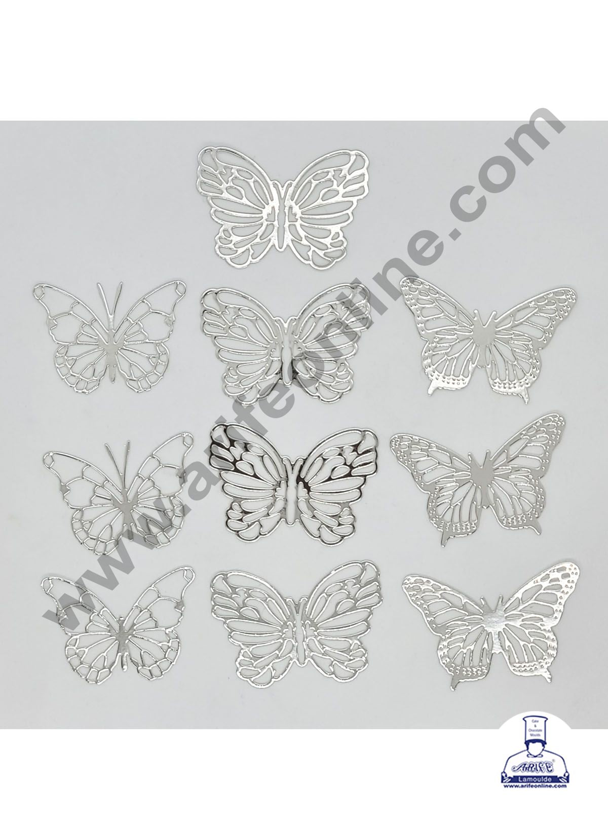 CAKE DECOR™ 10 Pc Silver Butterfly Paper Cake Toppers | Elegant Cupcake Decorations