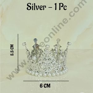 CAKE DECORβ’ Mini Plastic Pearl Crown Topper For Bento Cake And Cupcake Decorations - Silver