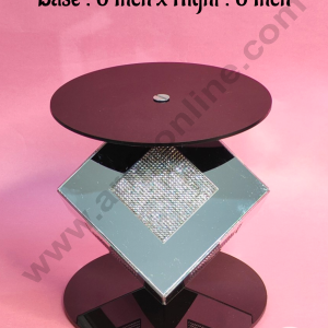 CAKE DECOR™ Silver Mirror Square Cake Spacer with Diamond Design For Cake Decoration - Base 6 inch X Height 6 inch