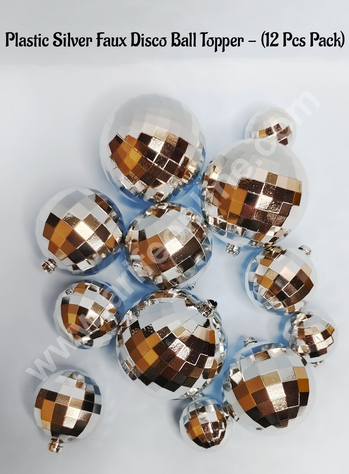 CAKE DECORβ’ Plastic Silver Faux Disco Balls Topper For Cake Decoration - (12 pcs Pack)