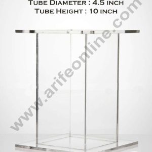 Cake Decor Single Tube Hollow Clear Acrylic Wedding & Party Cake Stand Separators - Square 10 inch Height