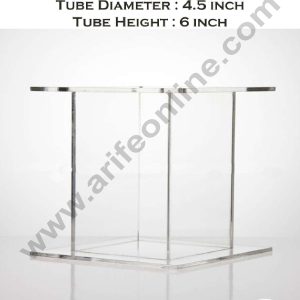 Cake Decor Single Tube Hollow Clear Acrylic Wedding & Party Cake Stand Separators - Square 6 inch Height